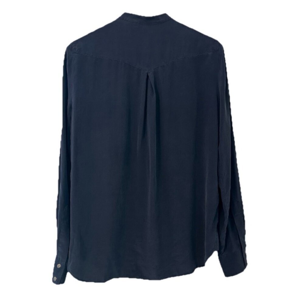 BCBGMaxazria Women's Medium 100% SILK Long Sleeve Navy Blue Button Up Blouse - Picture 4 of 4